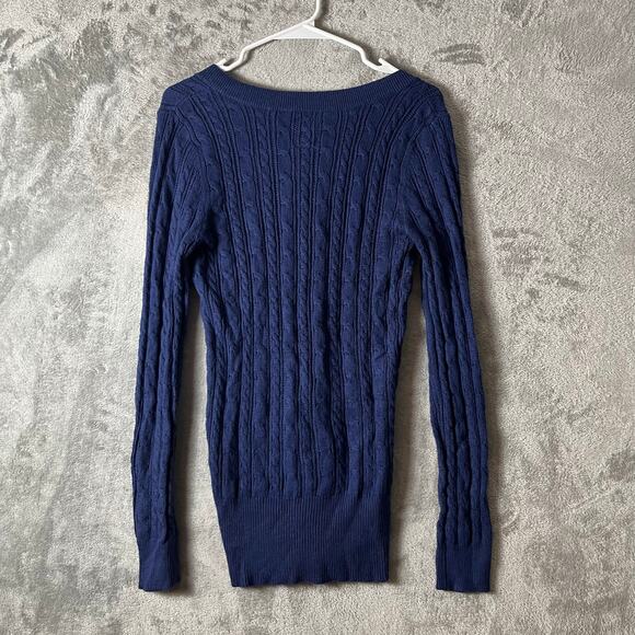 American Eagle Navy Y2K Preppy Cable Knit Sweater Classic Preppy Size Large New - Picture 3 of 6
